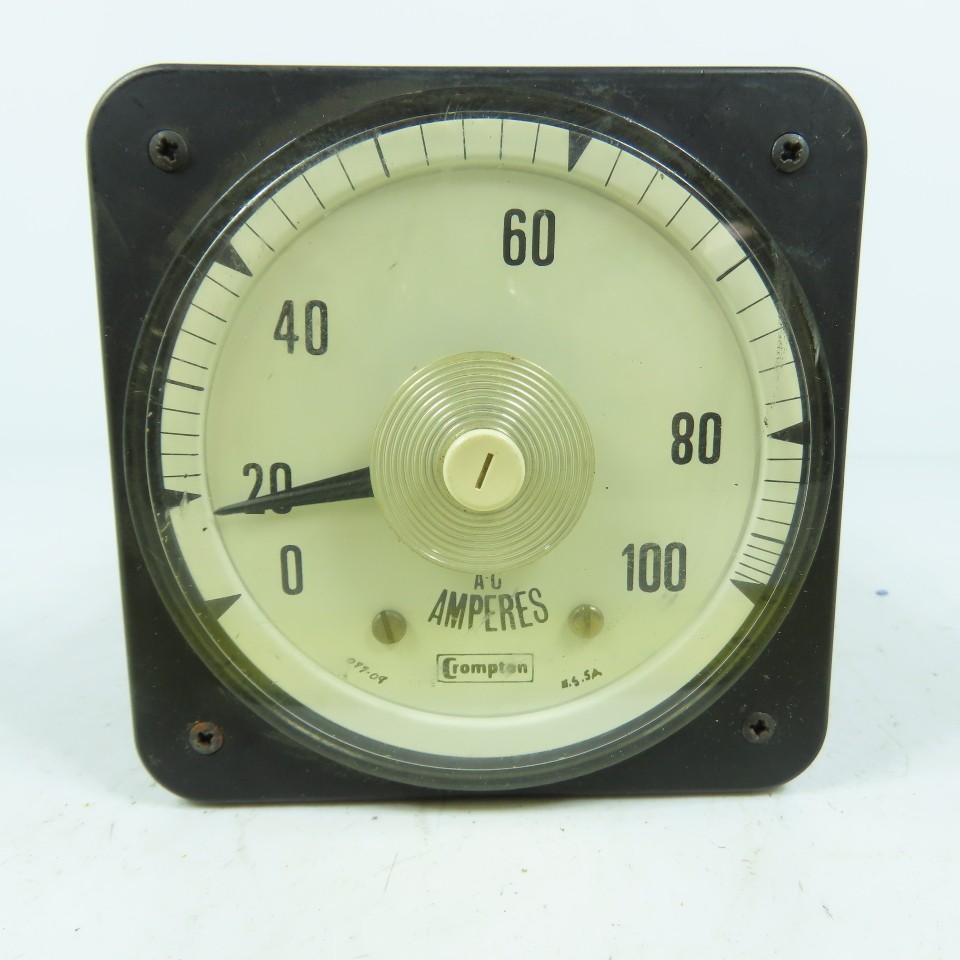 Crompton 077-08AA-LS Analog Panel Meter Ammeter 0-100A Scale (5A Input)