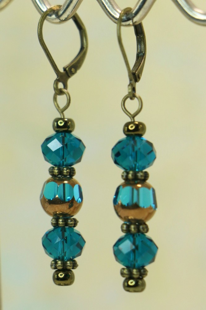 Blue Luster & Copper Triple Stack Drop Earrings