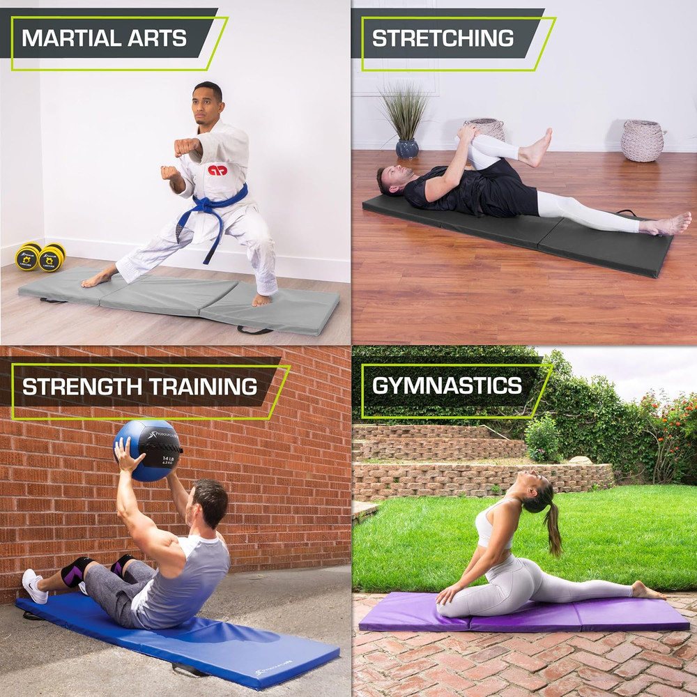 Prosource Tri-Fold Folding Thick Exercise Mat 6’X2’ with Carrying Handles for MM