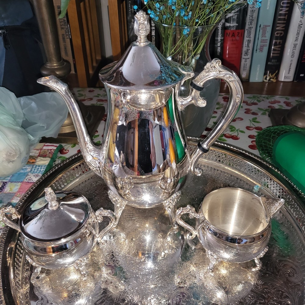 Silverplate Victorian Tea & Coffee Set Ornate Design