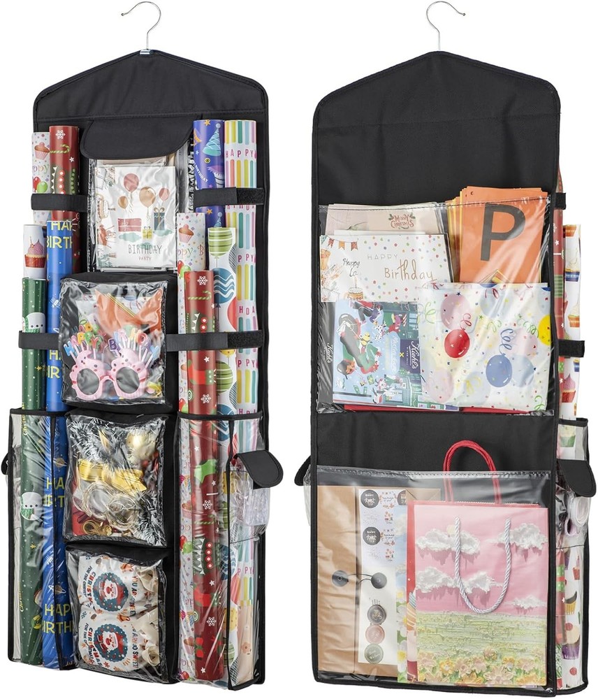 Wrapping Paper Organizer - Hanging Gift Wrap Storage Container, Double-Sided