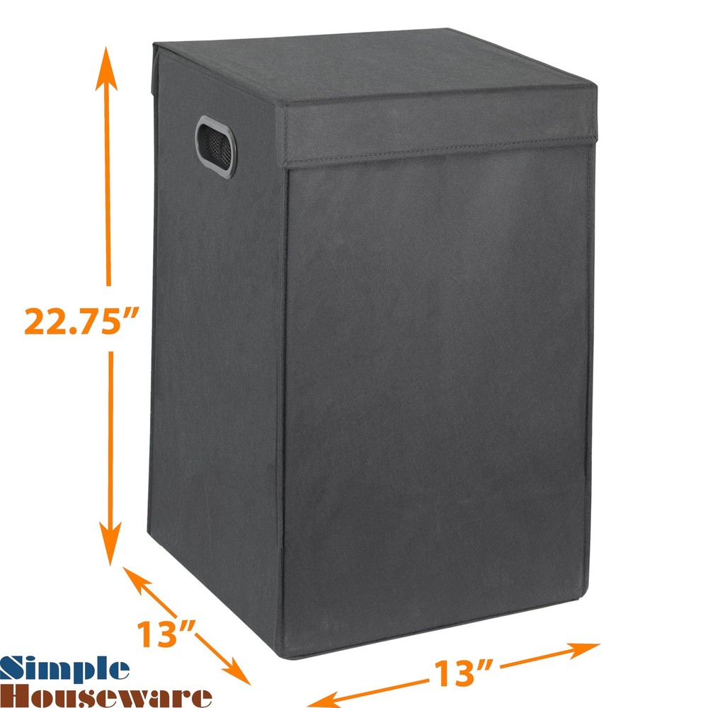 Foldable Laundry Hamper Basket with Lid and Removable Bag, Dark Gray