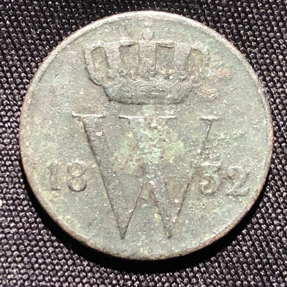 1832 Netherlands 1/2 Cent Copper Coin - VF (Very Fine) condition