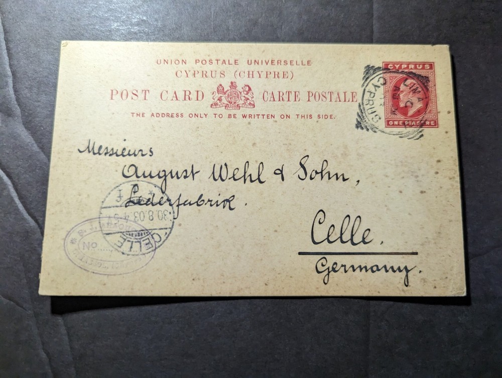 1903 British Cyprus Postcard Cover Limassol to Celle Germany
