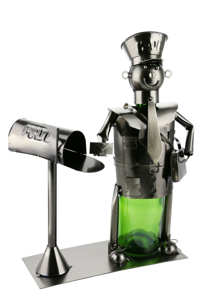 Mailman Delivering Mail Metal Wine Bottle Holder