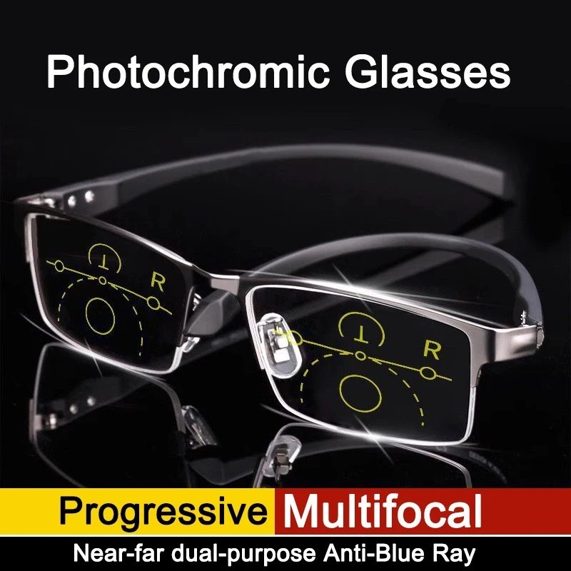 Titanium Transition Photochromic Progressive Reading Glasses Men Hyperopia Presb