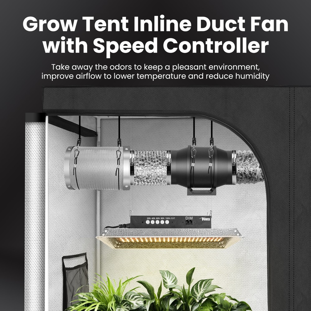 Inline Duct Fan HVAC Exhaust Blower Air Circulation w/Variable Speed Controller