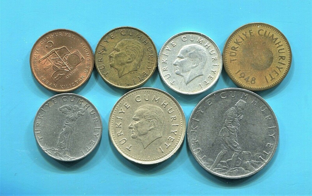 TURKEY - SEVEN  BEAUTIFUL HISTORICAL  COINS, 1948 - 1990