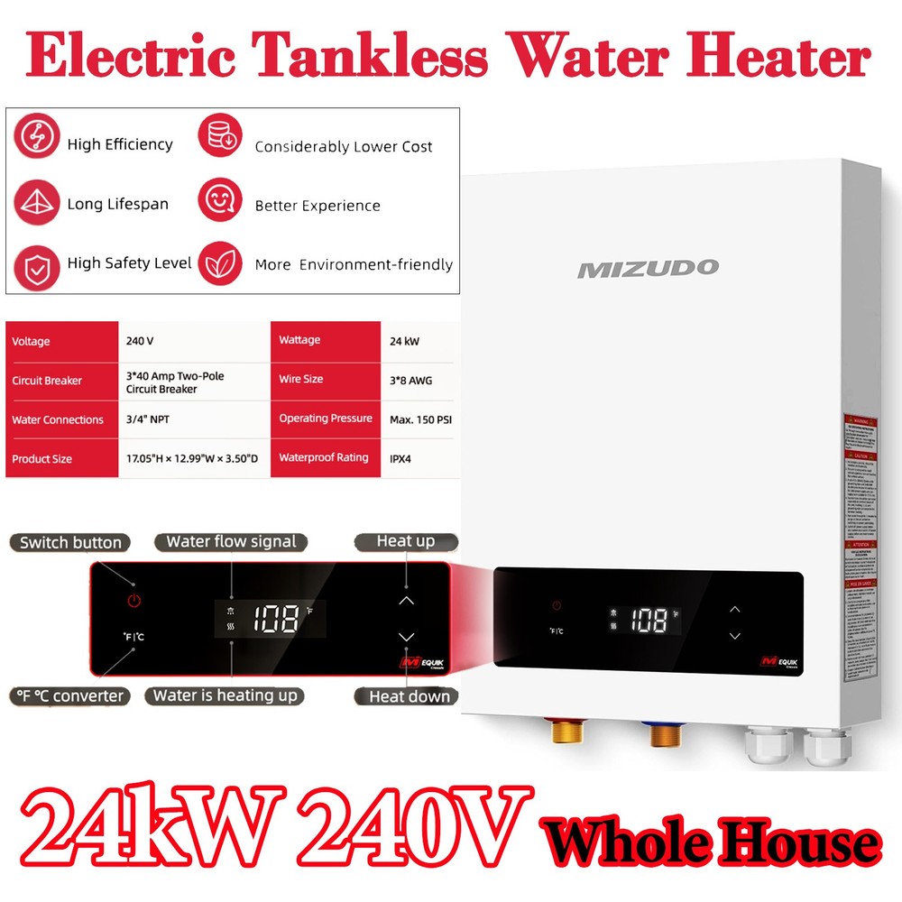 Used Tankless Water Heater Electric 24kW 240V Whole House On-Demand Instant Hot