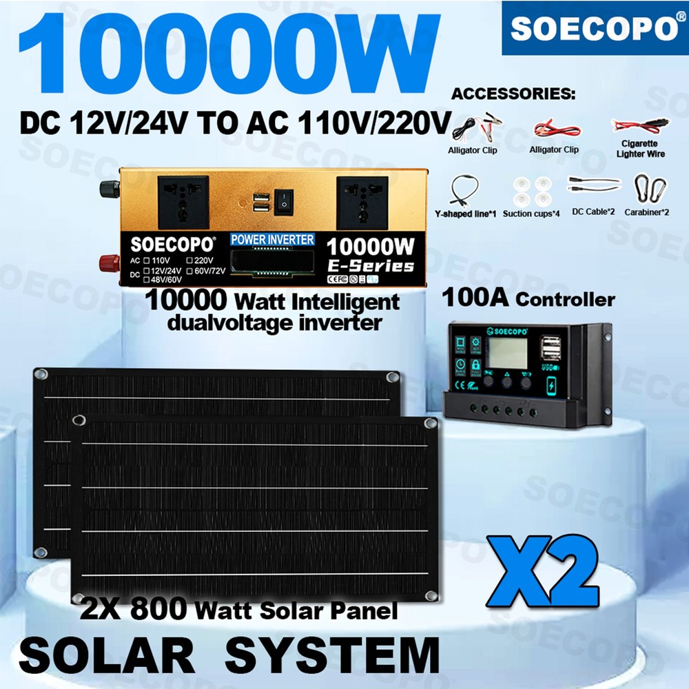 10000W Solar Kit | w/ Efficient Inverter, 2pcs Solar Panels, 100A ControllerXF