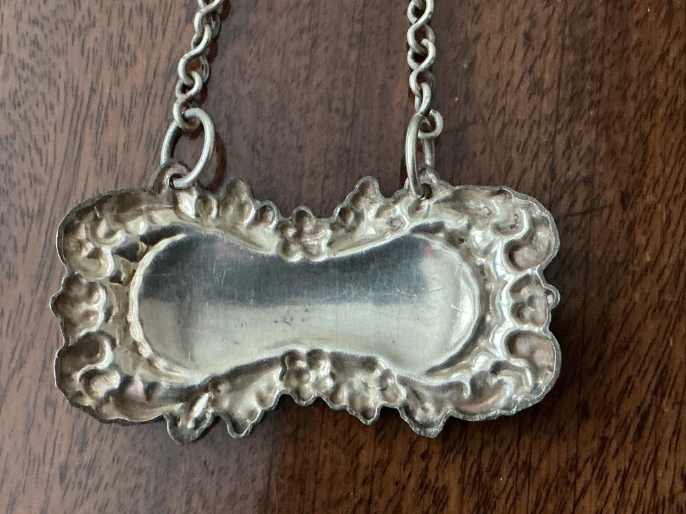 ANTIQUE SILVER PLATED WINE LABEL BOTTLE TICKET