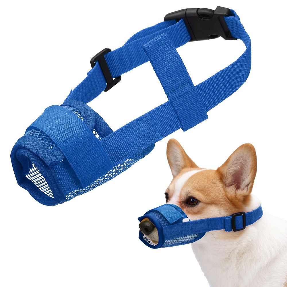 Dog Muzzle Soft Mesh Muzzle Mouth Guard Cover Blue XL