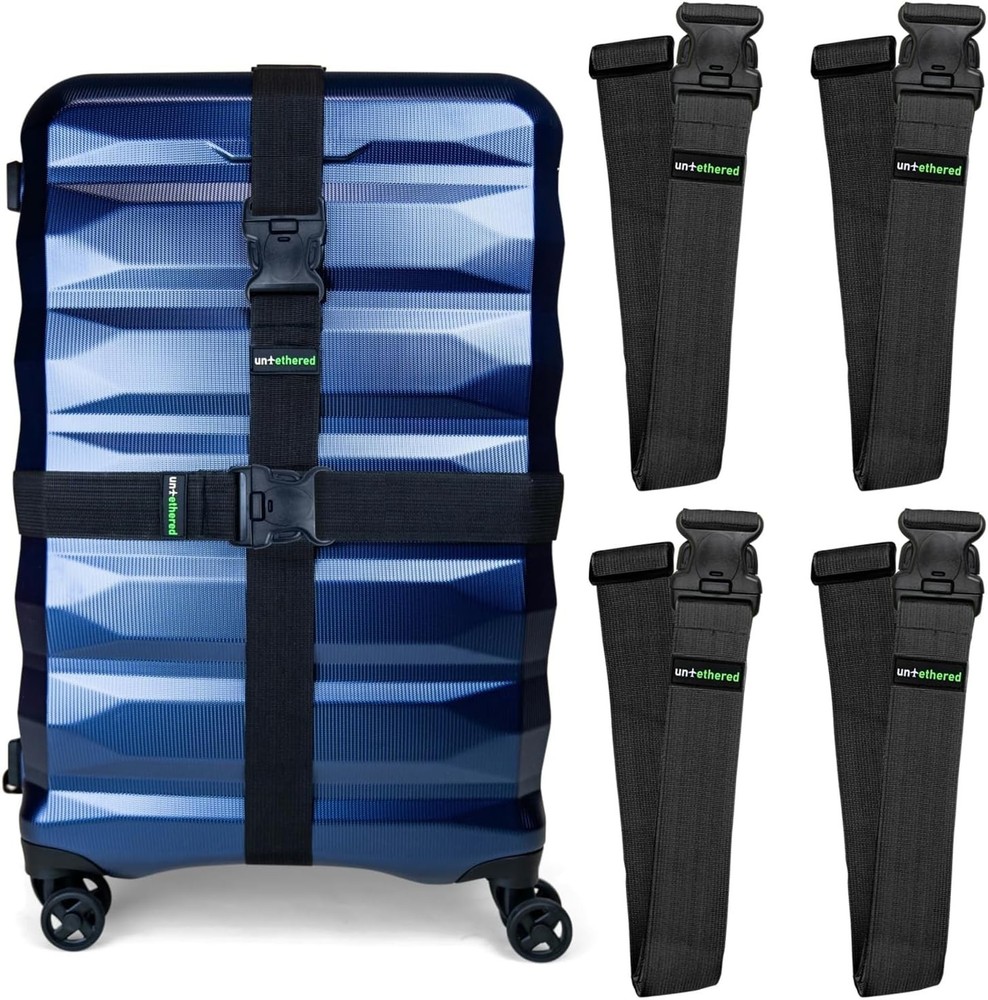 4-Pack Heavy-Duty TSA-Approved Luggage Straps – 6 ft Adjustable Security