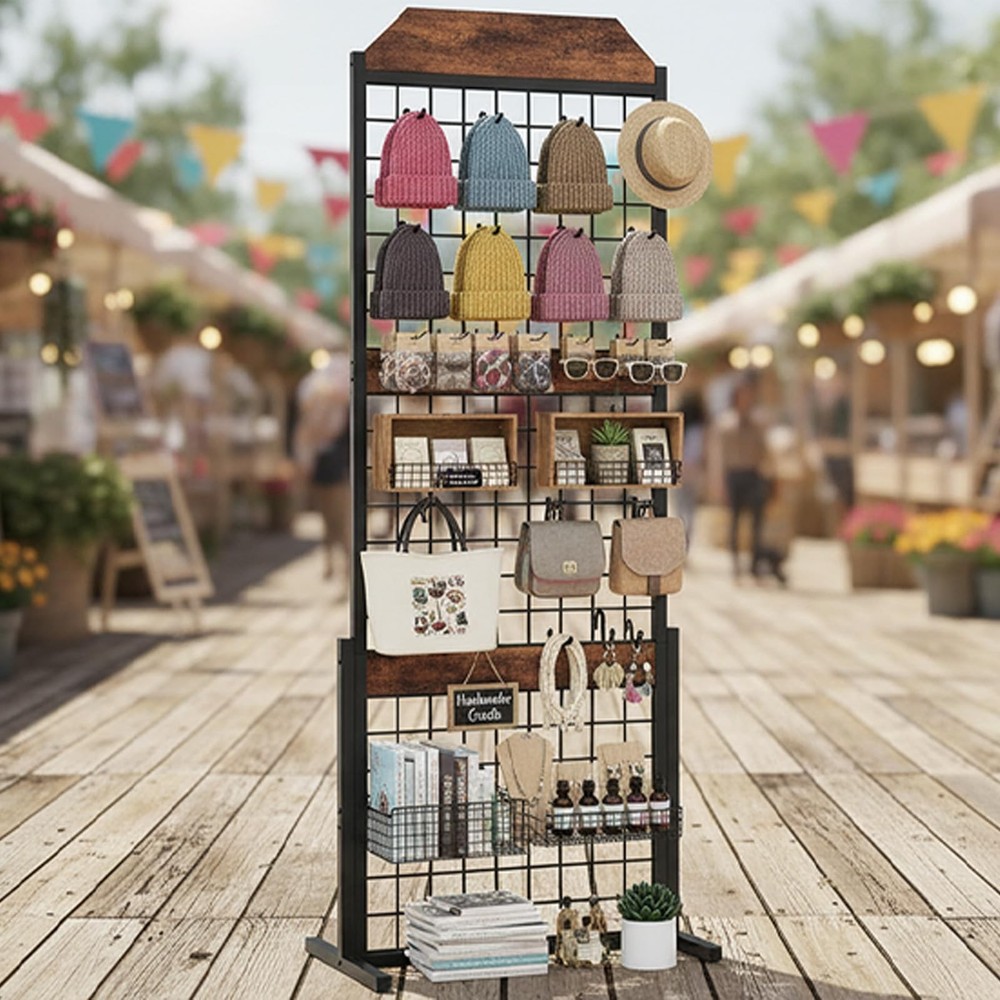 Grid Wall Panel 1.7' x 5.6' Ft Grid Display Rack, Gridwall Panel Display Stan...