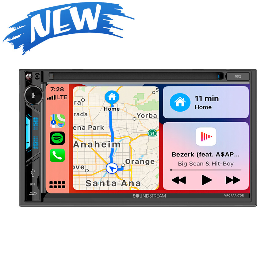 SOUNDSTREAM DOUBLE DIN 7" DVD CD BLUETOOTH APPLE CARPLAY ANDROID AUTO VRCPAA-7DR