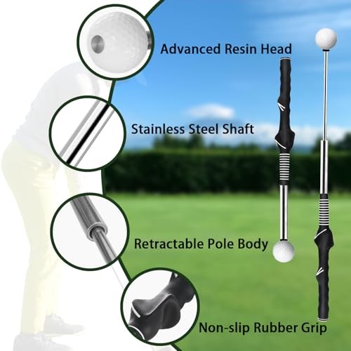Retractable Golf Swing Trainer, Golf Training Aid and Grip Trainer with Click
