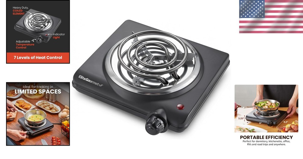 Compact 1000W Electric Hot Plate - Single Coiled Burner with Temperature Control