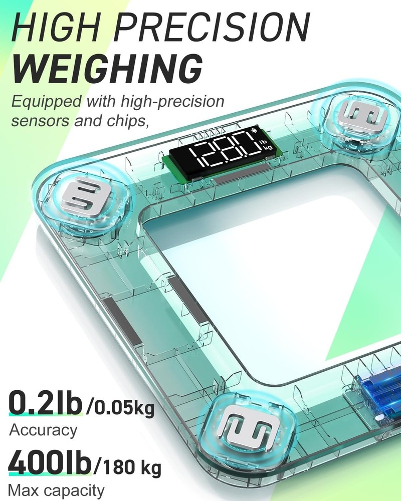 Advanced Body Fat Analyzer - 400 lb Capacity Scale with Bluetooth & App Tracking