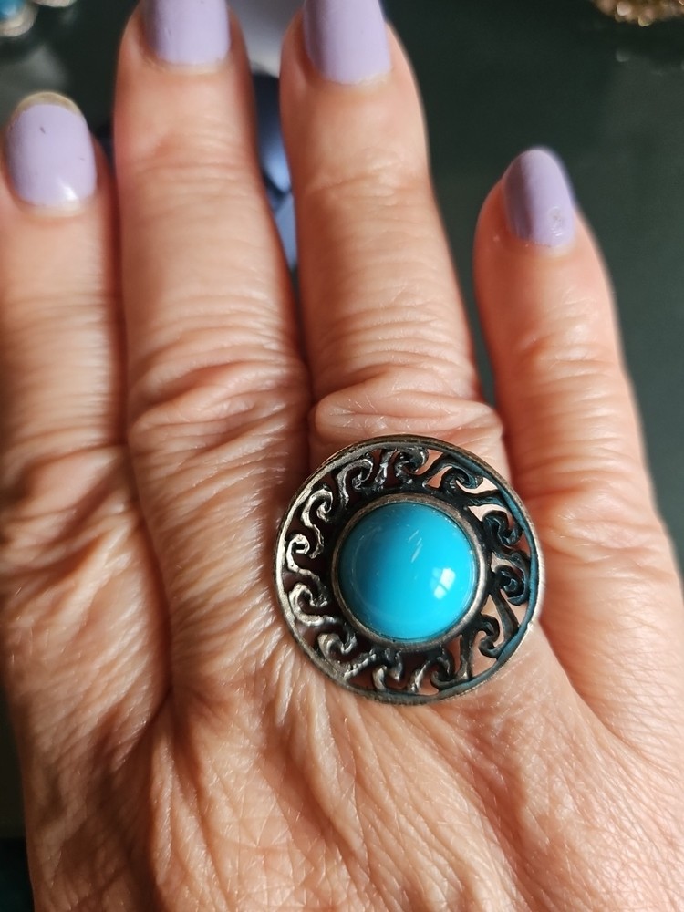 Silver Blue Turquoise Ring Size 7