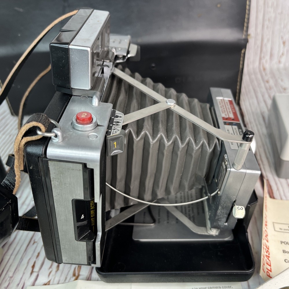 Vintage Polaroid Automatic 100 Land Camera with Case, Timer, Flash, Bulbs, More