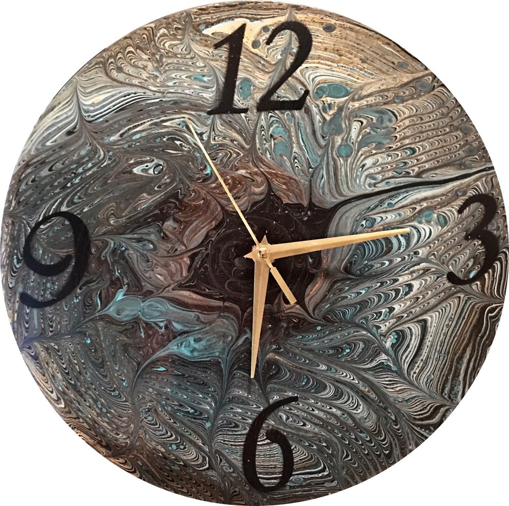 Acrylic Pour Painted Vinyl Record Clock. Handmade.