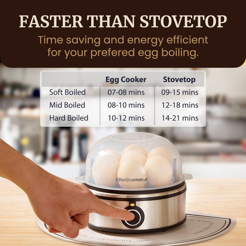EGC855SS Easy Egg Cooker, 7-Egg Capacity, Soft, Medium, Hard-Boiled, Omelets,...