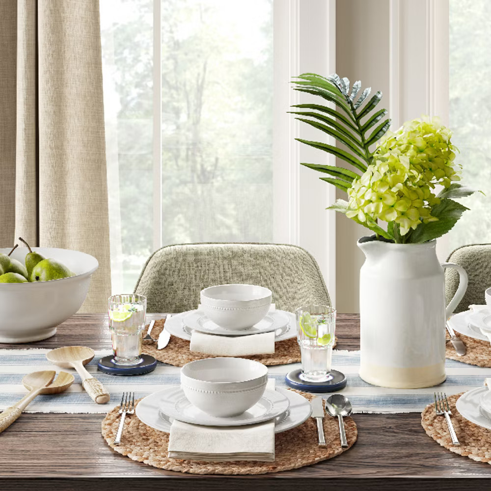 16pc Porcelain Beaded Rim Dinnerware Set White - Threshold