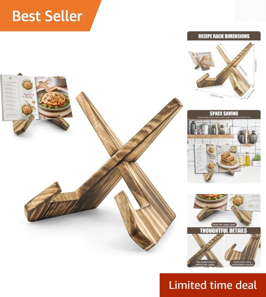 Elegant Pine Wood Cookbook Holder - Adjustable Rustic Stand for Kitchen Counters