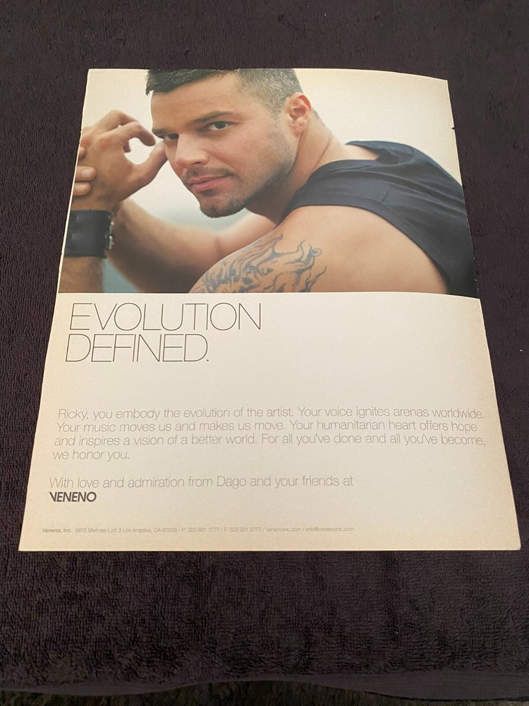 RICKY MARTIN 2000 "Evolution Defined" ad with "We Honor You"