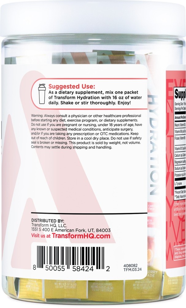TransformHQ Hydration Electrolyte Drink Mix (Strawberry Lemonade) 21 Packets
