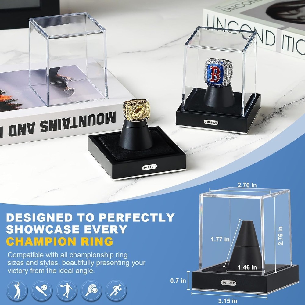 Championship Ring Display Case, Clear Acrylic Single Ring Holder with Durable...