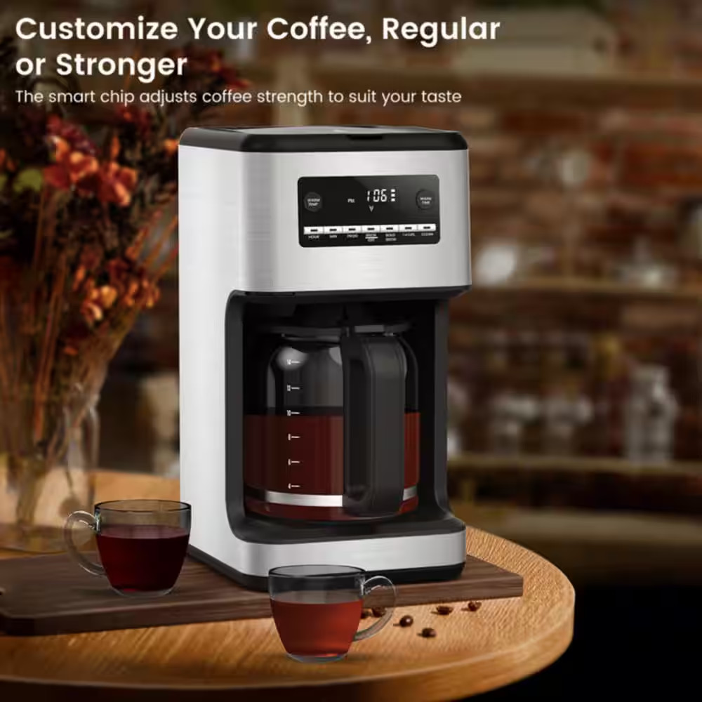 14-Cup Coffee Maker with Carafe Auto Brew Timer Stainless Silver
