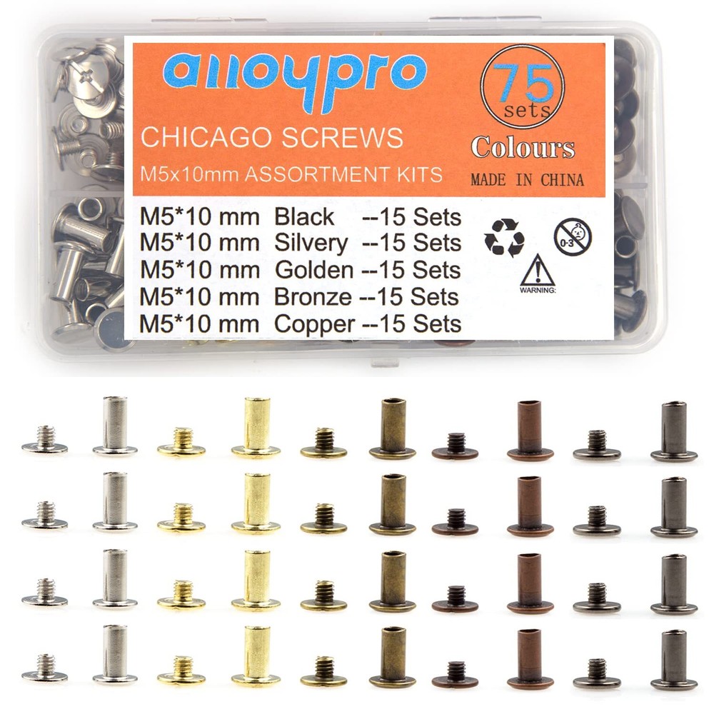 75 Sets Chicago Screws Assorted Kit 5 Color Leather Rivets Screw Rivets Flat ...