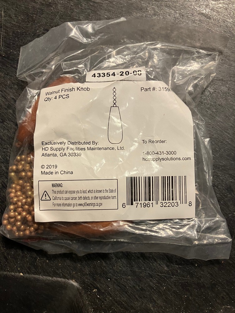 NEW -- 4 Pieces Ceiling Fan Chain Pulls Wooden Pull Chain Extension WALNUT