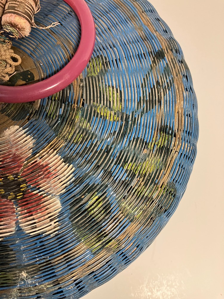 Hand Painted Vintage Round Sewing Basket