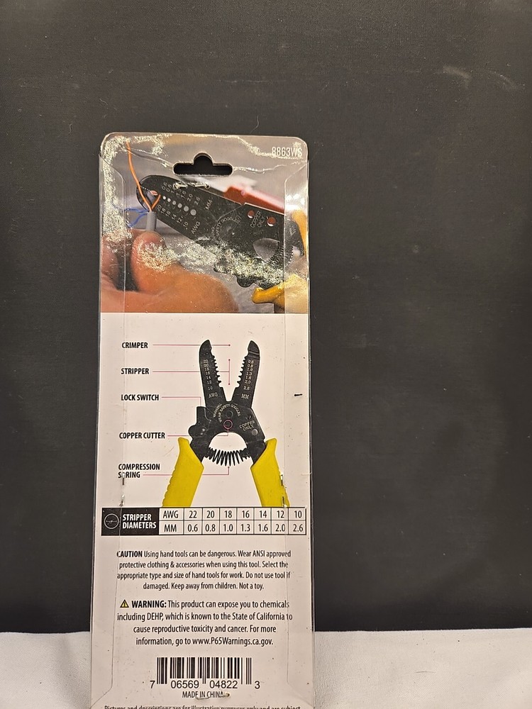6" Copper Cable Wire Stripper Cutter Crimper Pliers Multi Tool PVC Handle