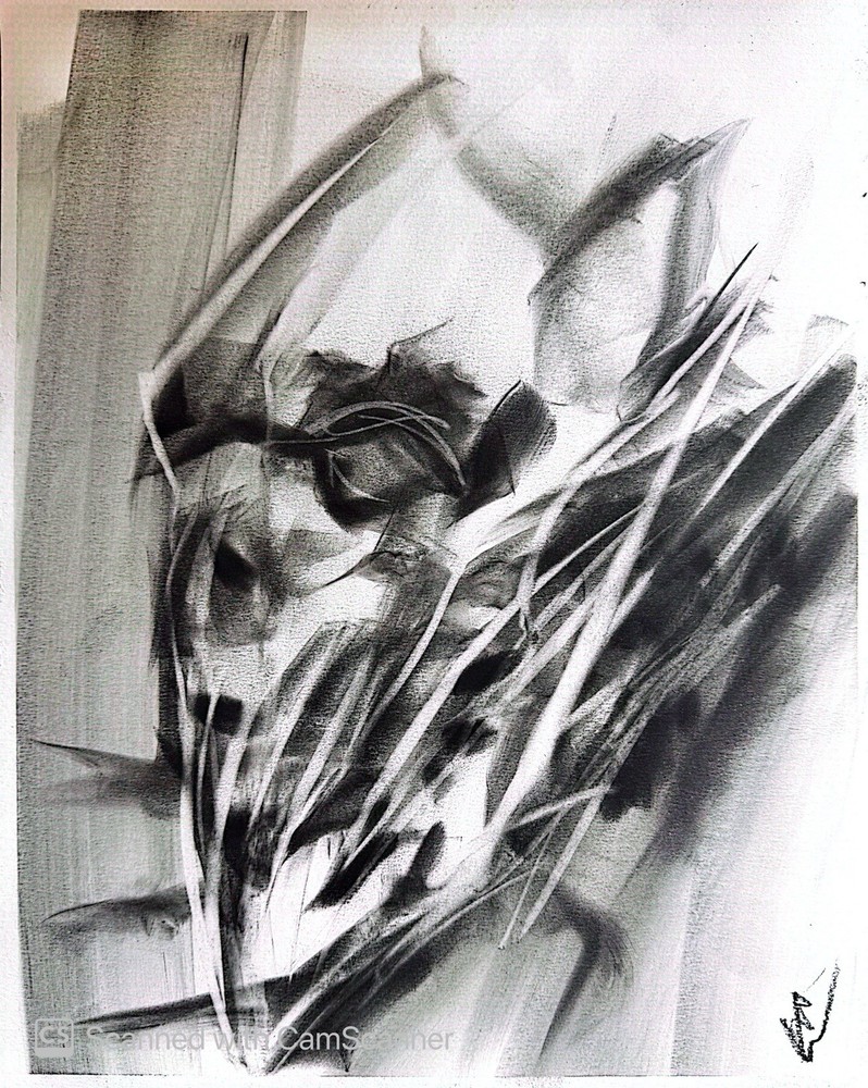 Dark Distorted Face Portrait – 11x14 Pastel Drawing Original