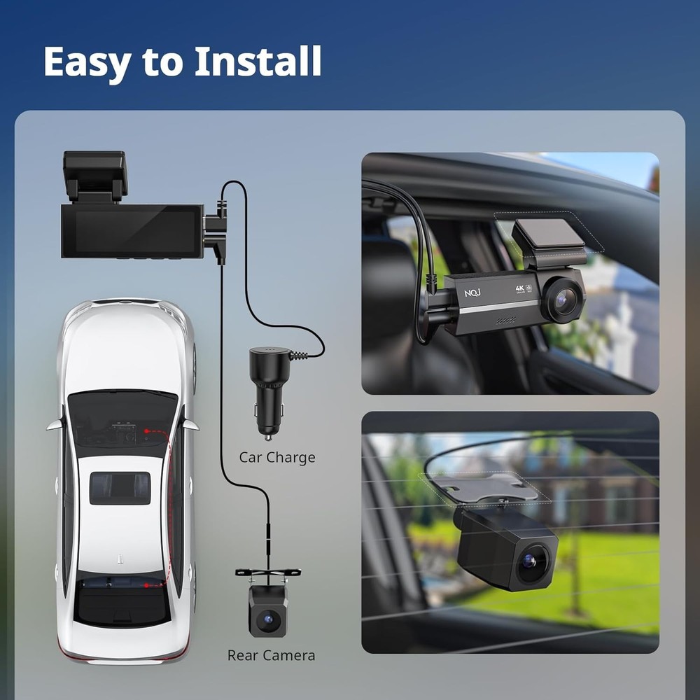 High-Resolution 4K Front & 2K Rear Dash Cam with G-Sensor & WiFi Technology