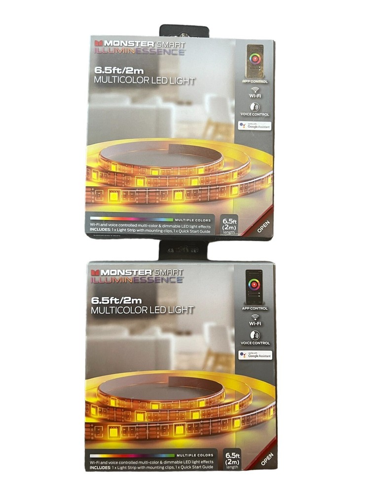2 Pack Monster Smart Illuminessence 6.5 Ft Multicolor LED Light App Control NEW