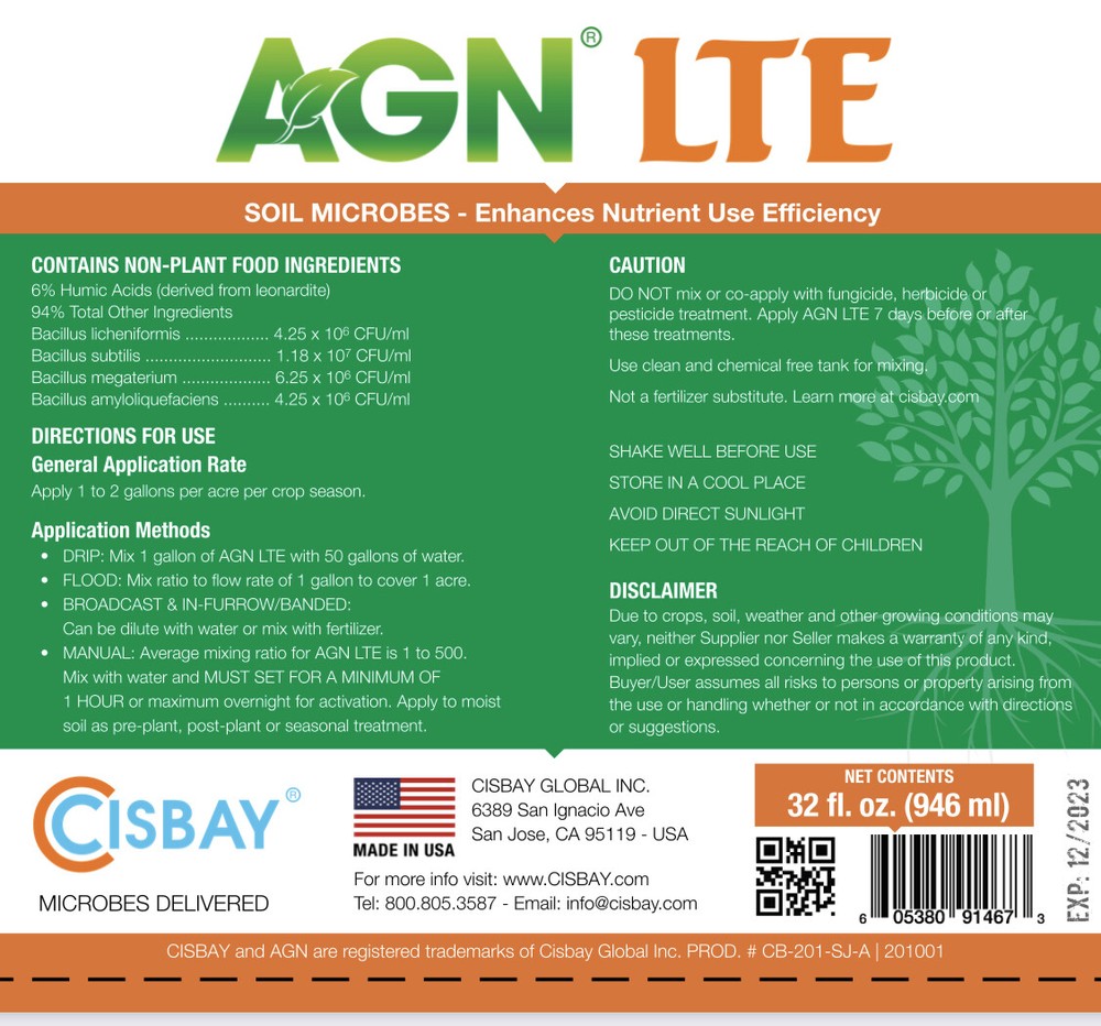 CISBAY AGN LTE Soil Microbes-Enhances nutrient - short root plants (32 fl. oz.)