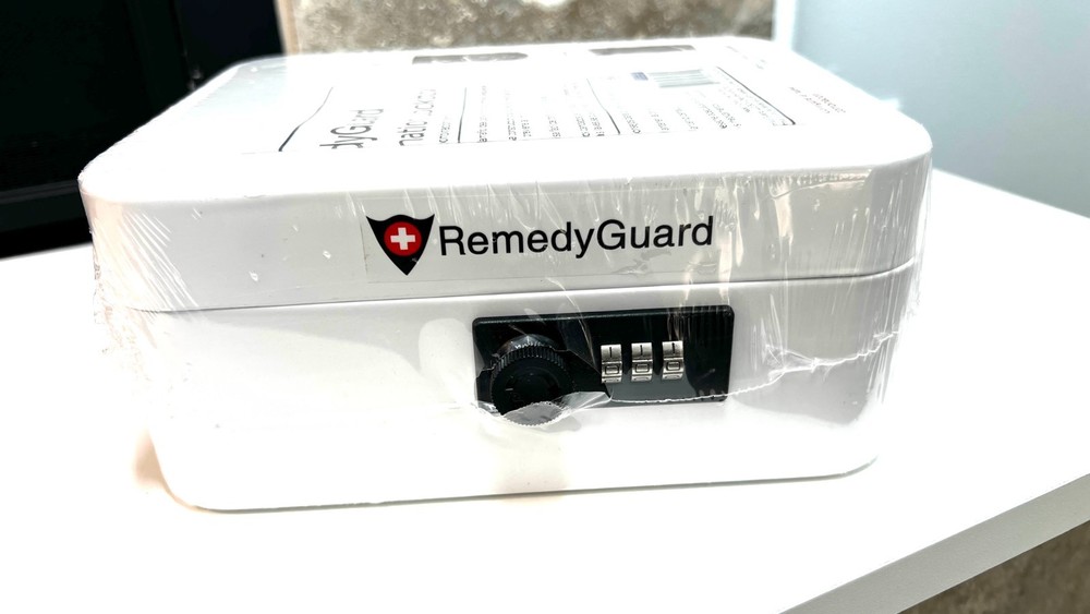 RemedyGuard Combination Lock Box White Stackable Easy Carry Solid Metal