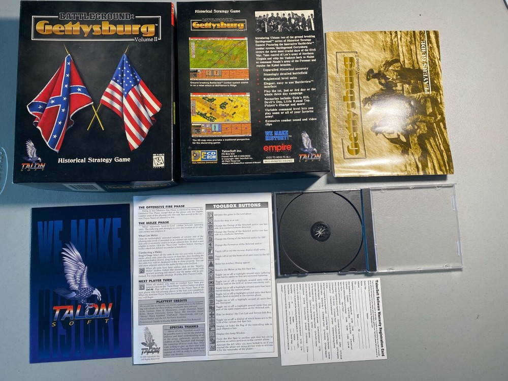 Battleground: Gettysburg Volume II 2 Talon PC CD ROM Game Box Manual Documents