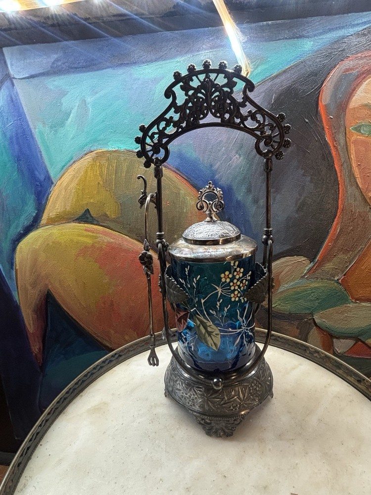 Victorian Blue Glass Pickle Castor