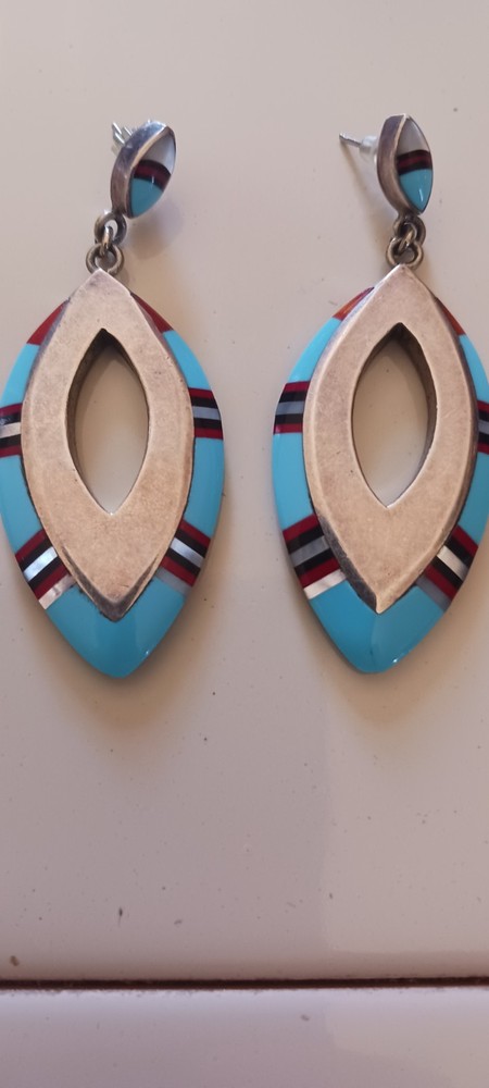 NICE ZUNI INLAY AND STERLING EARRINGS