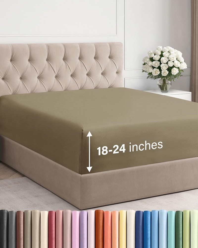 Extra Deep Full Fitted Sheet - Hotel Luxury Single Fitted Sheet Only - Easily...