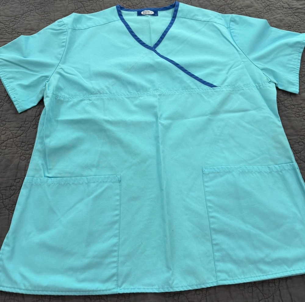 Factory Uniforms Light Blue Blue Unisex Medical Scrubs Set Solid Pattern Size S