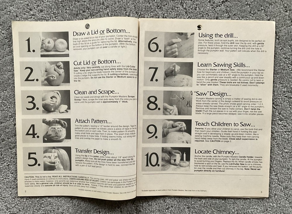 Pumpkin Carving Kit Pattern Book 1996 - Used, 8 Patterns & Carving Tools