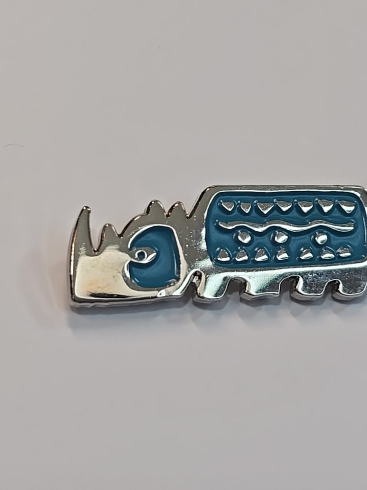 Rhinoceros Stylized Design Lapel Pin Blue & Silver Design