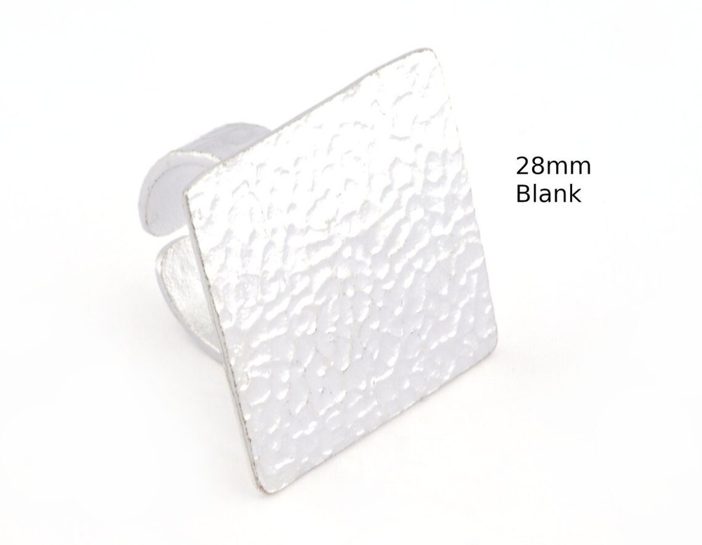 Square Hammered Adjustable Ring Blank Bezel Base-Shiny Silver Plated Brass 4933