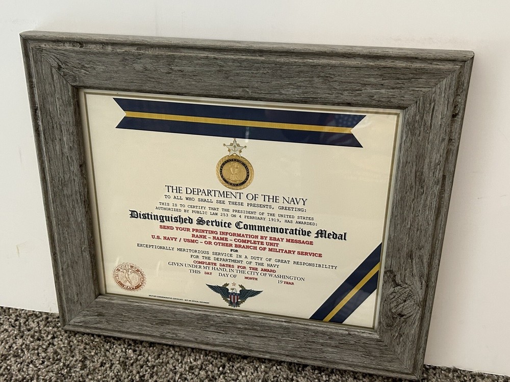 NAVY DISTINGUISHED SERVICE COMMEMORATIVE MEDAL CERTIFICATE ~ CUSTOM PRINTING T-1